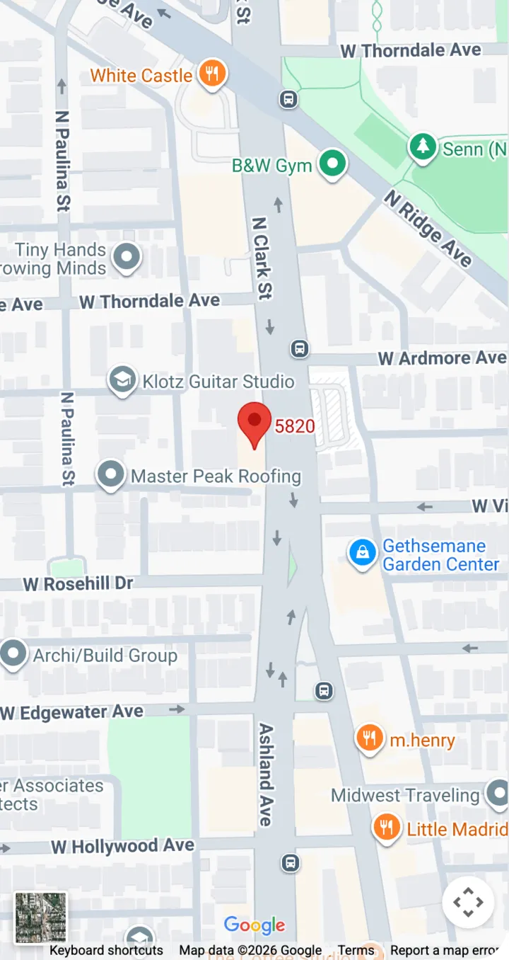 Map showing Northside Dental at 5820 N. Clark Street